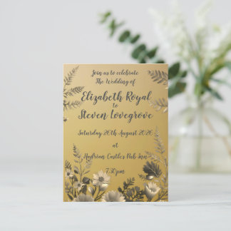 Carte Postale Mariage de design floral clair et simple or