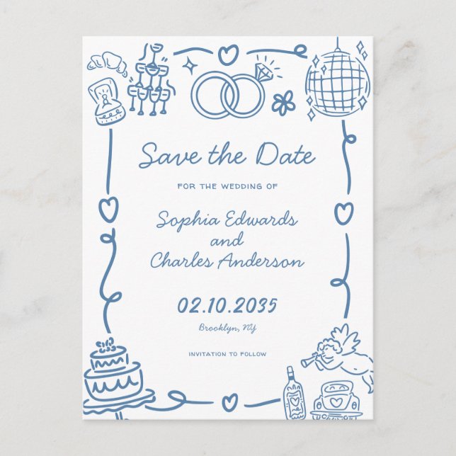Carte Postale Mariage de doodle avec main de lunette de lunette  (Devant)