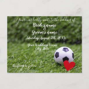 Carte Postale Mariage de foot avec ballon de foot et cœur rouge 