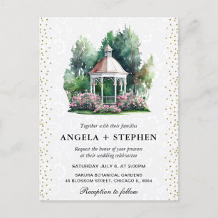 Carte Postale Mariage de gazebo de jardin de printemps à l'aquar