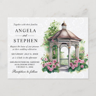 Carte Postale Mariage de gazebo de jardin de printemps à l'aquar