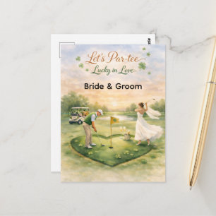 Carte Postale Mariage de golf Chanceux en amour thème de la Sain