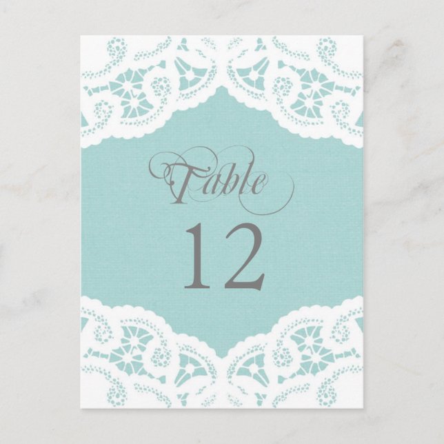 Carte Postale Mariage de la dentelle bleue Numéro de tableau Car (Devant)