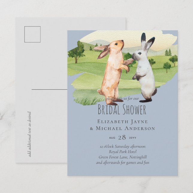 Carte Postale Mariage de Lapins Couple Jardin Campagne (Devant / Derrière)