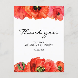 Carte Postale Mariage de l'aquarelle des papillons rouges merci