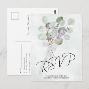 Carte Postale Mariage de Lavande Rustique Eucalyptus Bouquet RSV