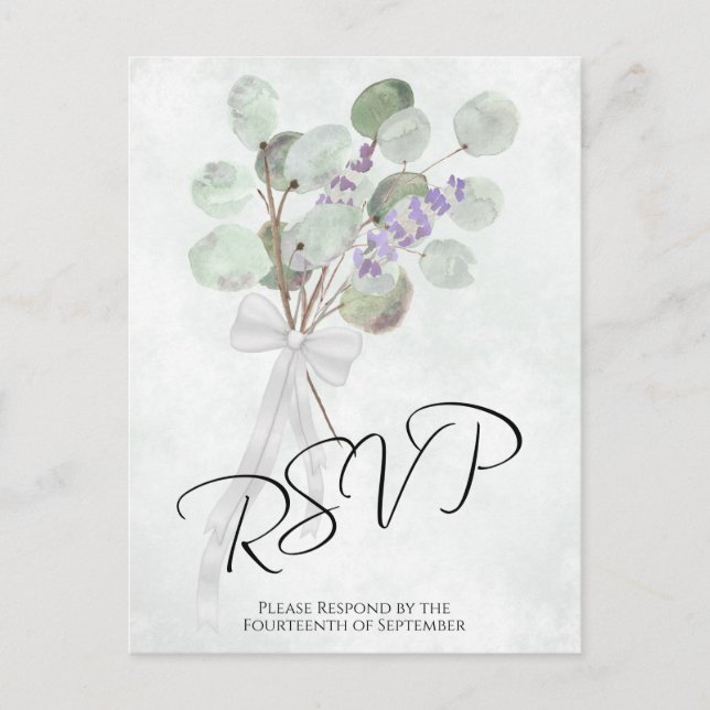 Carte Postale Mariage de Lavande Rustique Eucalyptus Bouquet RSV (Devant)