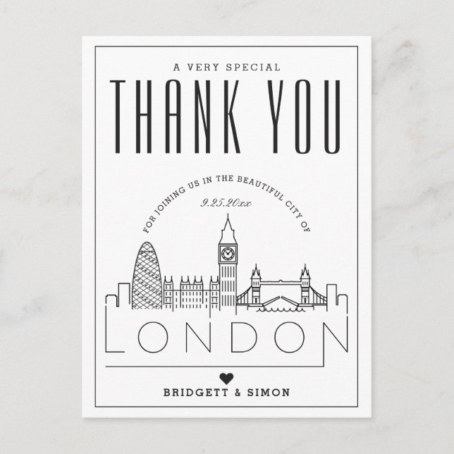 Carte Postale Mariage de Londres | Merci de venir ! (Devant)