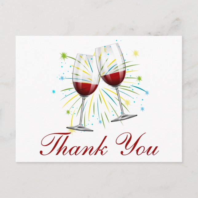 Carte Postale Mariage de Lunettes de vin Merci Bourgogne rouge (Devant)