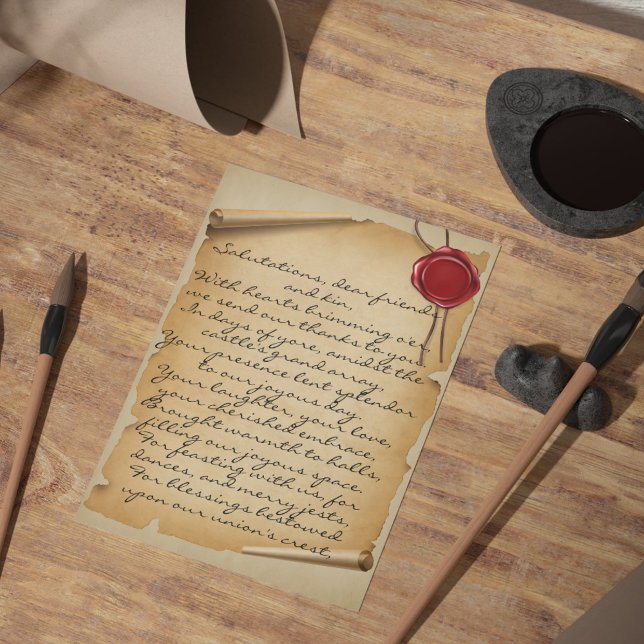 Carte Postale Mariage de Merci de cire à rouleaux d'âge médiéval (Medieval Aged Scroll Wax Seal Wedding Thank You Postcard)