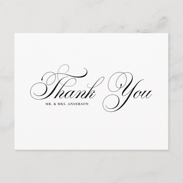 Carte Postale Mariage de Merci de script noir élégant (Devant)