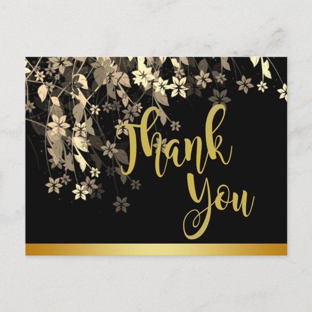 Carte Postale Mariage de Merci en or noir floral (Devant)