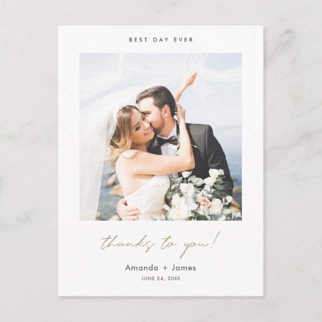 Carte Postale Mariage de Merci photo Gold Script (Devant)