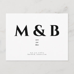 Carte Postale Mariage de Monogramme noir élégant et moderne Enre