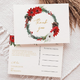 Carte Postale Mariage de Noël classique simple Merci