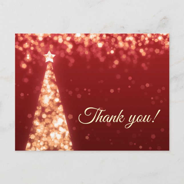 Carte Postale Mariage de Noël Rouge & Or Merci Note (Devant)