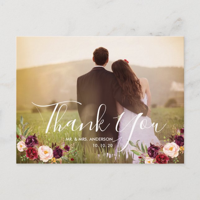 Carte Postale Mariage de photos florales de Bourgogne Merci (Devant)