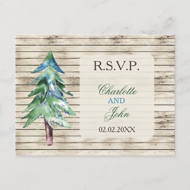Carte Postale Mariage de pin de bois rustique (Devant)