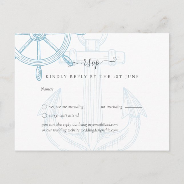 Carte Postale Mariage de Roue de Navires Marins (Devant)