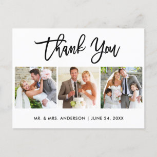 Carte Postale Mariage de script de brosse moderne 3 Merci photo