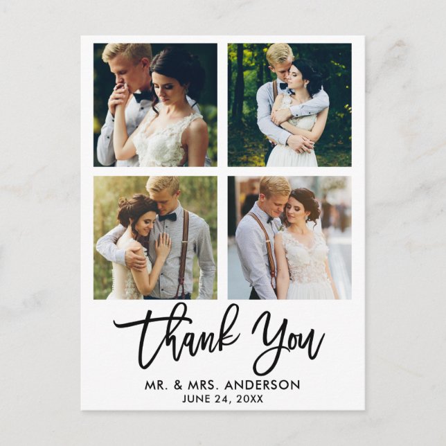 Carte Postale Mariage de script de brosse moderne 4 Merci photo (Devant)