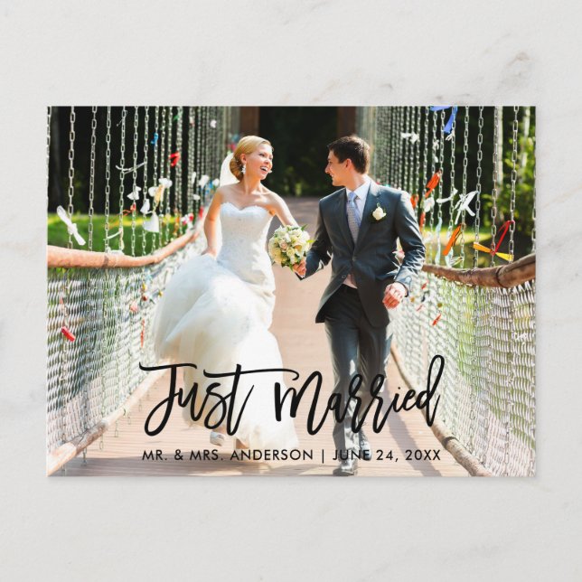 Carte Postale Mariage De Script De Brush Moderne Juste Marié Pho (Devant)