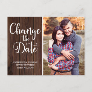 Carte Postale Mariage de script en bois rustique Modifier la dat