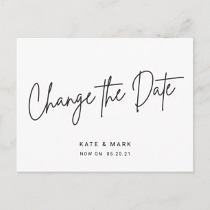 Carte Postale Mariage de script noir moderne Changer la date
