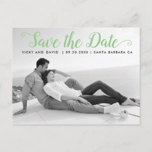 Carte Postale Mariage de script vert moderne Enregistrer la phot