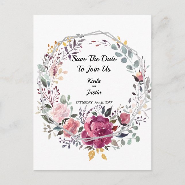 Carte Postale Mariage de tendance de trames florales argentées (Devant)