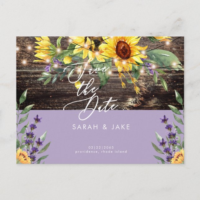 Carte Postale Mariage de tournesol et de lavande Enregistrer la  (Devant)