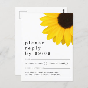 Carte Postale Mariage de tournesol jaune rustique RSVP