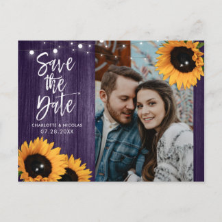 Carte Postale Mariage de tournesol violet Enregistrer la photo d