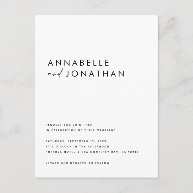 Carte Postale Mariage de typographie manuscrite moderne (Devant)