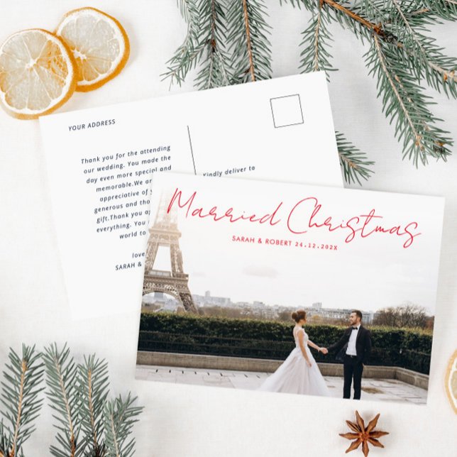 Carte Postale mariage de vacances en script rouge faire-part (Créateur téléchargé)