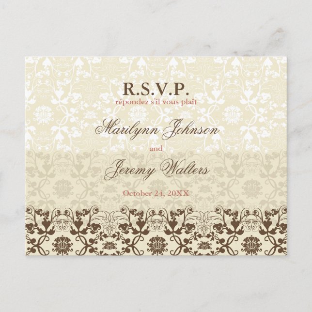 Carte postale Mariage Dentelle Damask Swirls (Devant)