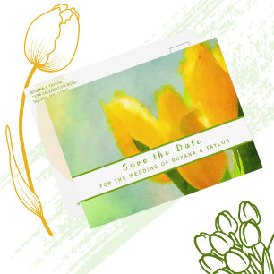 Carte Postale Mariage des tulipes d'aquarelle jaune Enregistrer 