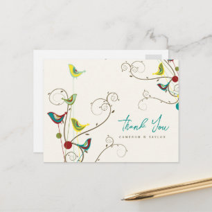 Carte Postale Mariage D'Été Oiseaux De Couleur Whimsical Et Tour
