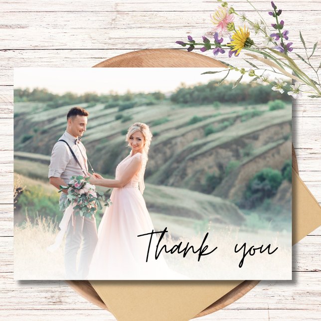 Carte Postale Mariage deux Merci photo (Wedding Two Photo Thank You Postcard)