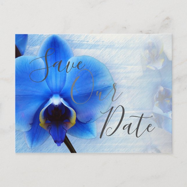 Carte Postale Mariage d'orchidée couleur bleu chic Enregistrer n (Devant)