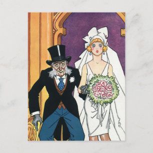 Carte Postale Mariage drôle vintage, romance de mai décembre