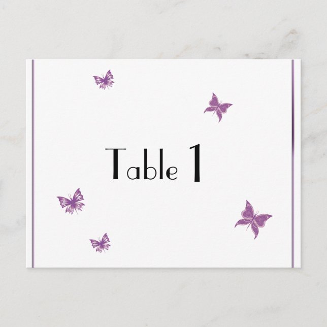 Carte Postale Mariage du coeur de papillon pourpre Numéro de tab (Devant)