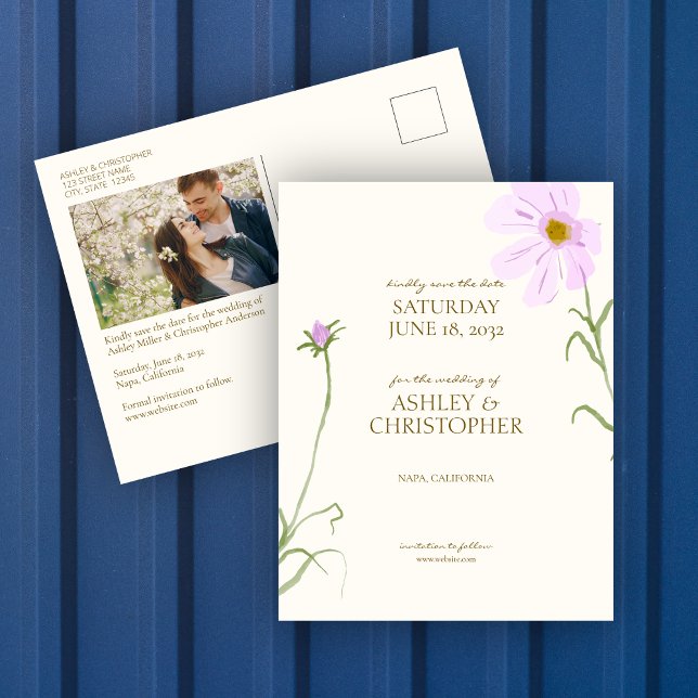 Carte Postale Mariage du Fleur sauvage de printemps Lavender Enr (Créateur téléchargé)