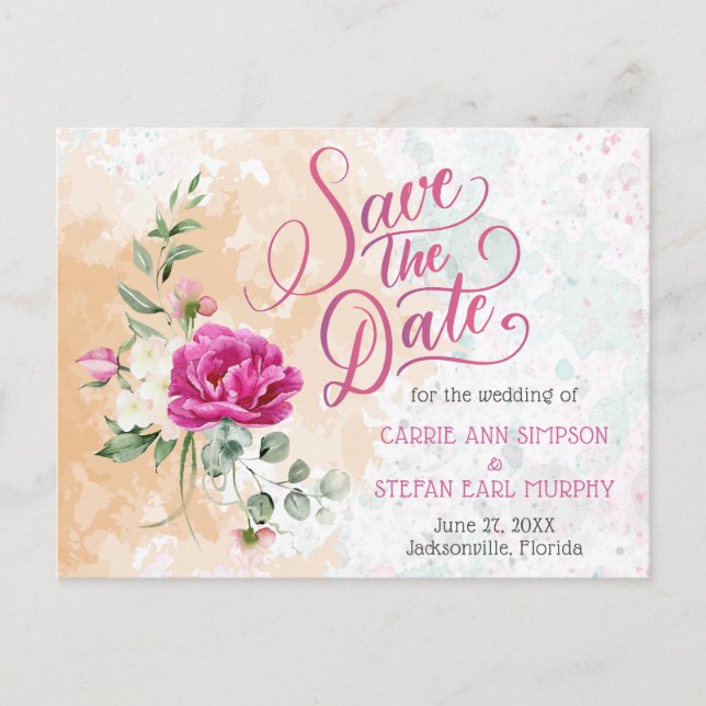 Carte Postale Mariage éclatant couleur rose chaud Enregistrer la (Devant)