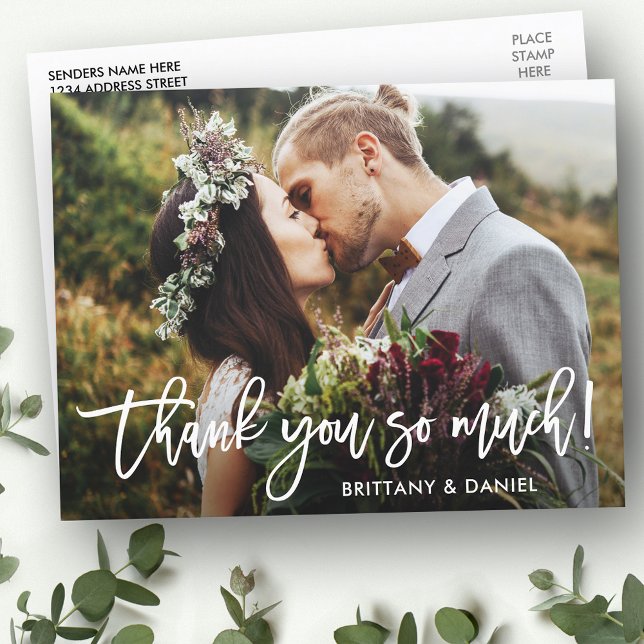 Carte Postale Mariage Écriture Brosse Moderne Merci Beaucoup Wht (Customize to change your personalized text size or text style.)