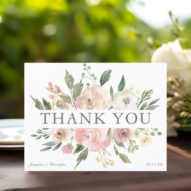 Carte Postale Mariage Élégant au Rose Pâle et Fleurs de Paon (Créateur téléchargé)