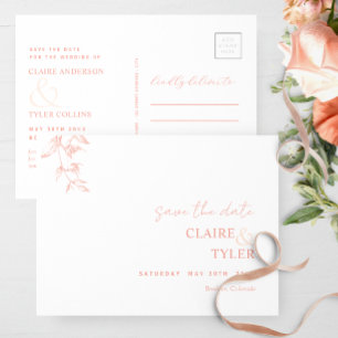 Carte Postale Mariage Élégant Minimaliste Blanc Rose Poudrée et 