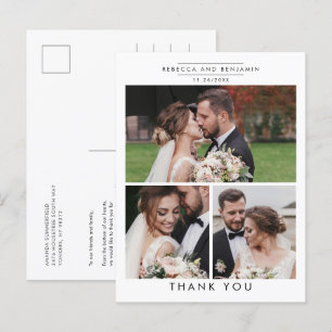 Carte Postale Mariage élégant Photo Collage Merci