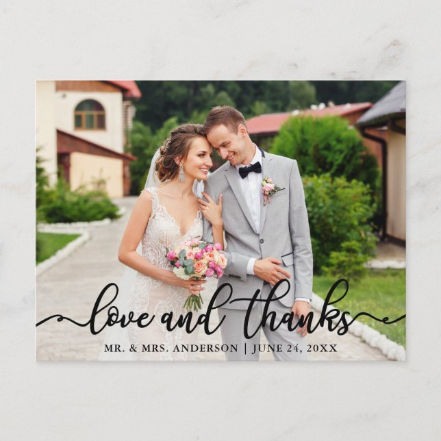 Carte Postale Mariage Elegant Script Love and Thanks Photo (Devant)