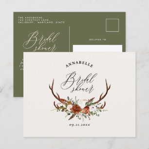 Carte Postale Mariage élégant vert sauge rouille floral shower d